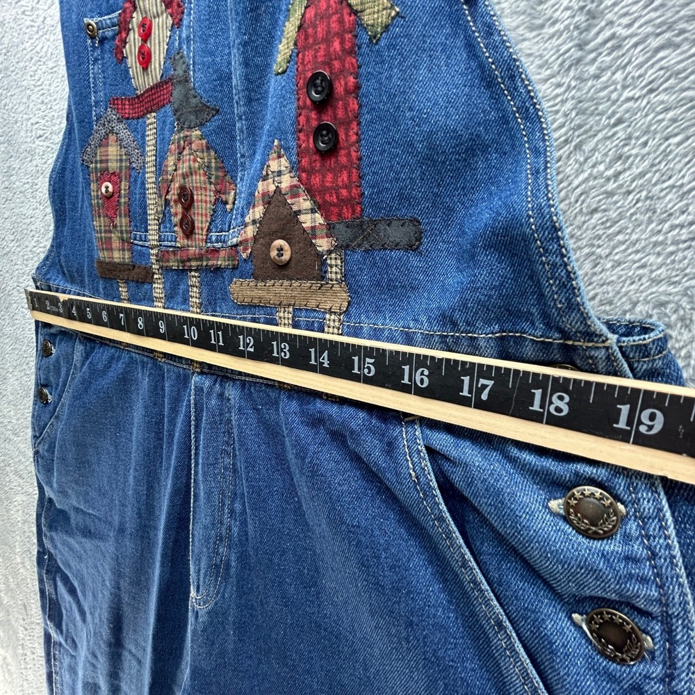 Vintage Denim Overalls Womens XL Birdhouse Patchwork Cottagecore Wide Leg Cotton - Picture 6 of 14